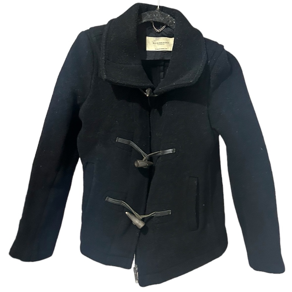 Burberry Women’s Sport Toggle Duffle Trench Coat Wool Black Jacket Size 2 XS